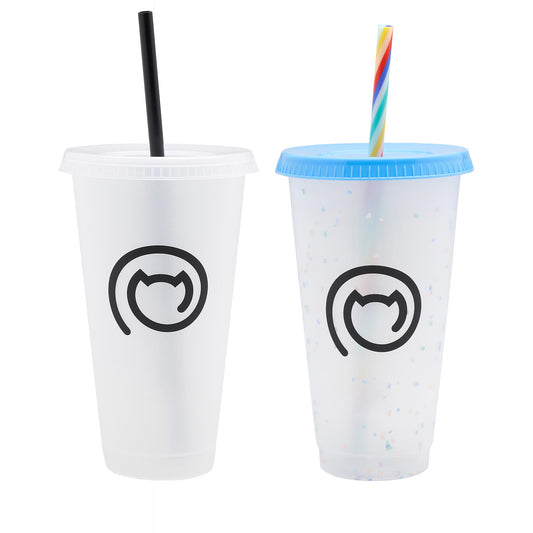 G-Mynx Reusable Plastic Cold Cup Clear and Confetti fronts (700ml / 24fl oz)