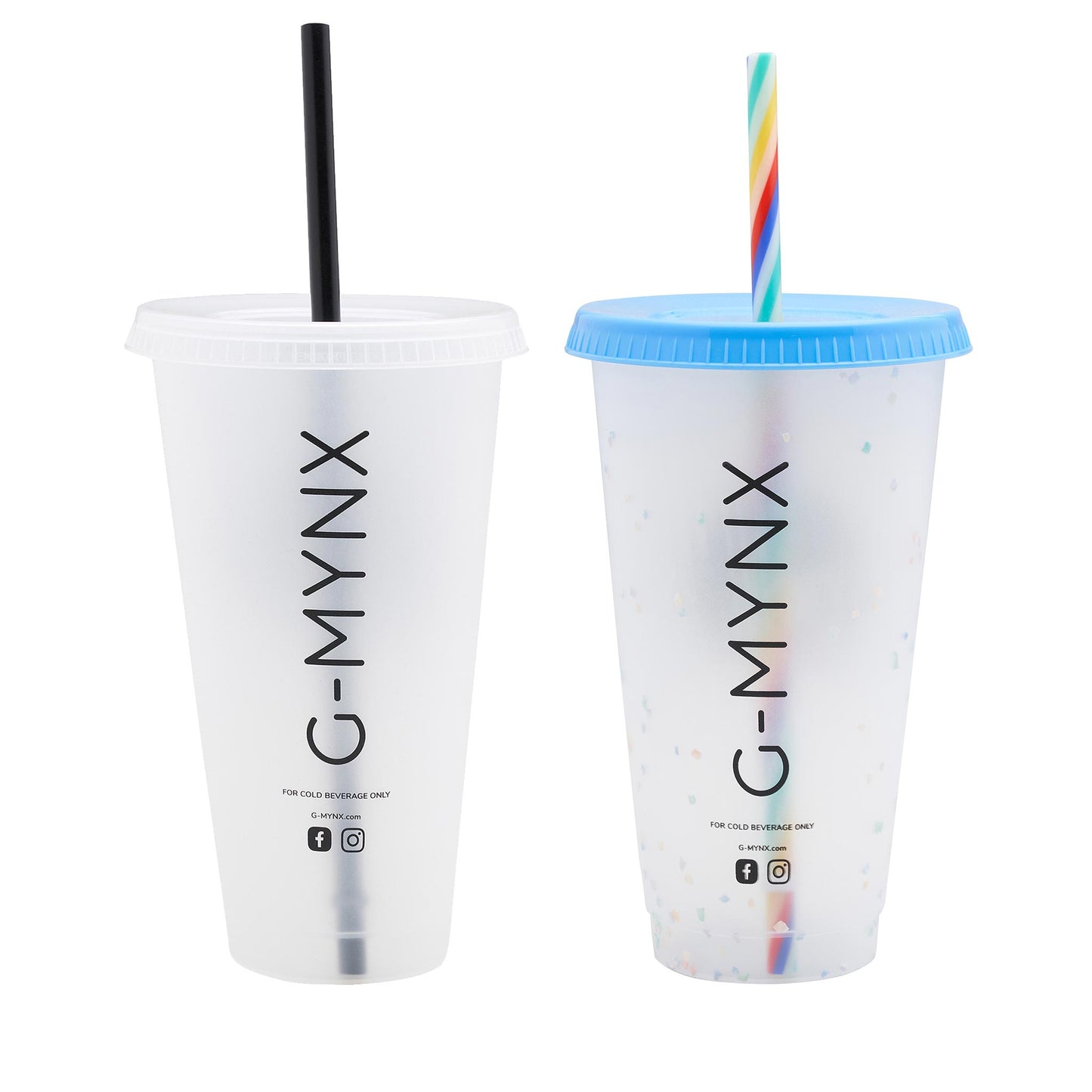 G-Mynx Reusable Plastic Cold Cup Clear and Confetti rears (700ml / 24fl oz)