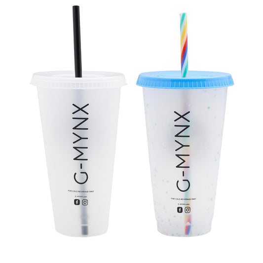 G-Mynx Reusable Plastic Cold Cup Clear and Confetti rears (700ml / 24fl oz)